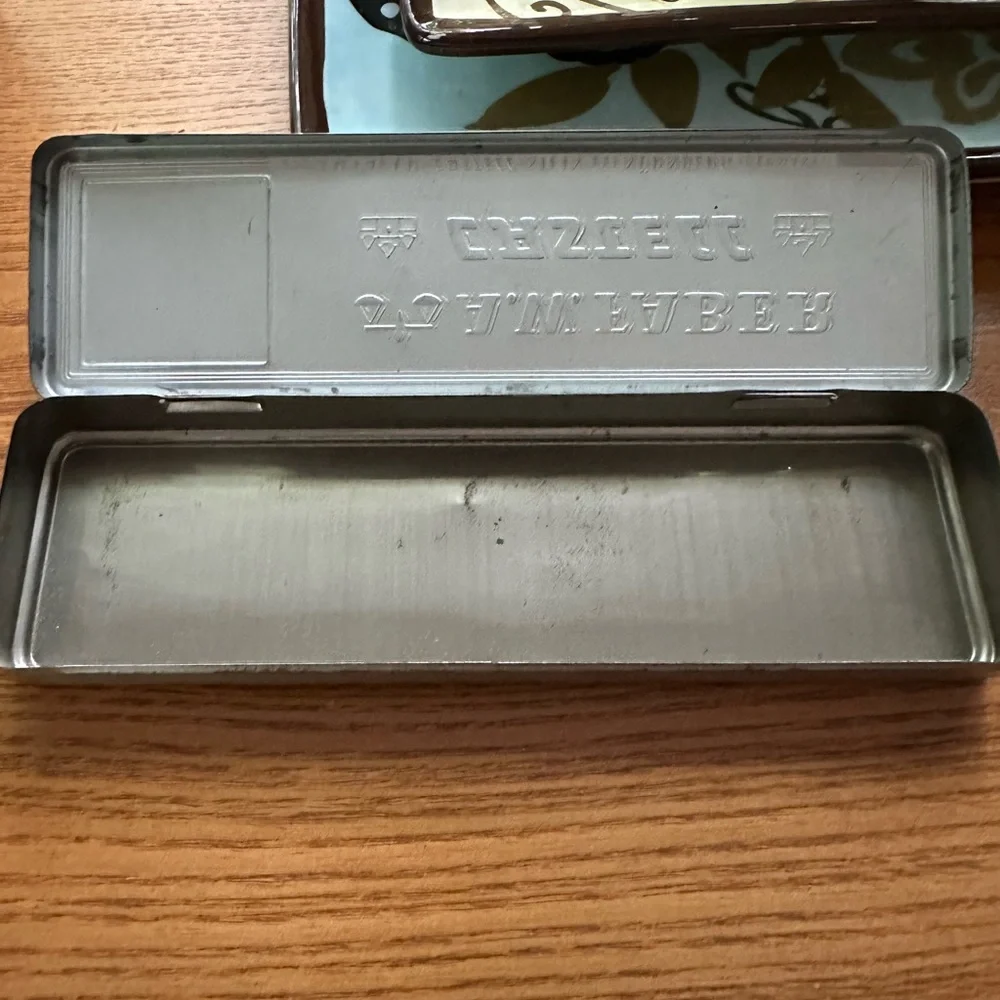 Vintage A.W. Faber CASTELL PENCIL TIN, Germany, Knights, Horses, Jousting GUC